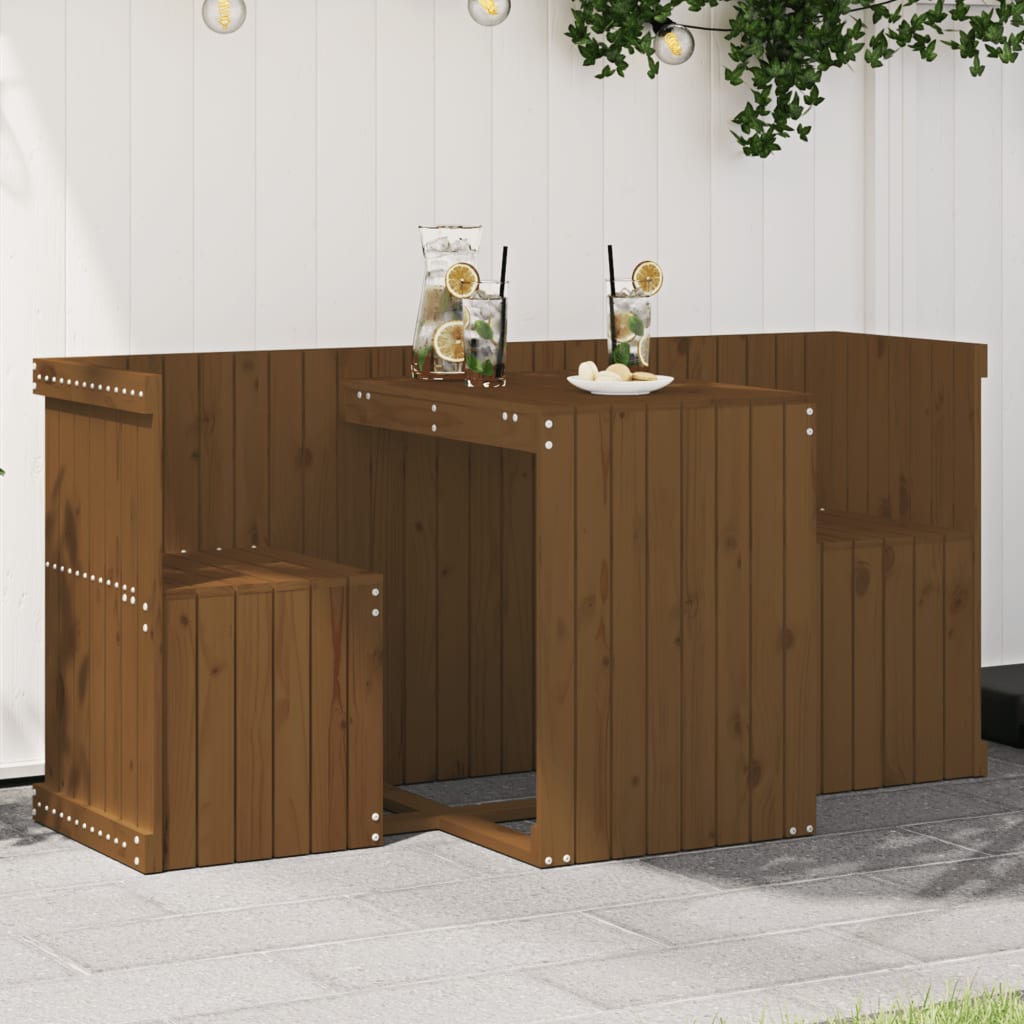 Honey Brown 2-Seater Solid Pine Wood Balcony Set