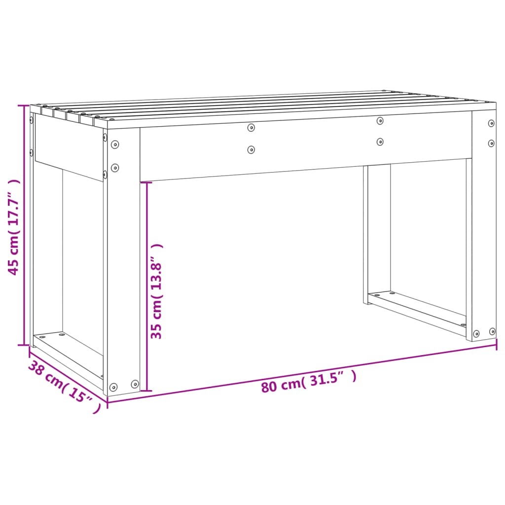White Solid Wood Pine Garden Bench - 80x38x45 cm