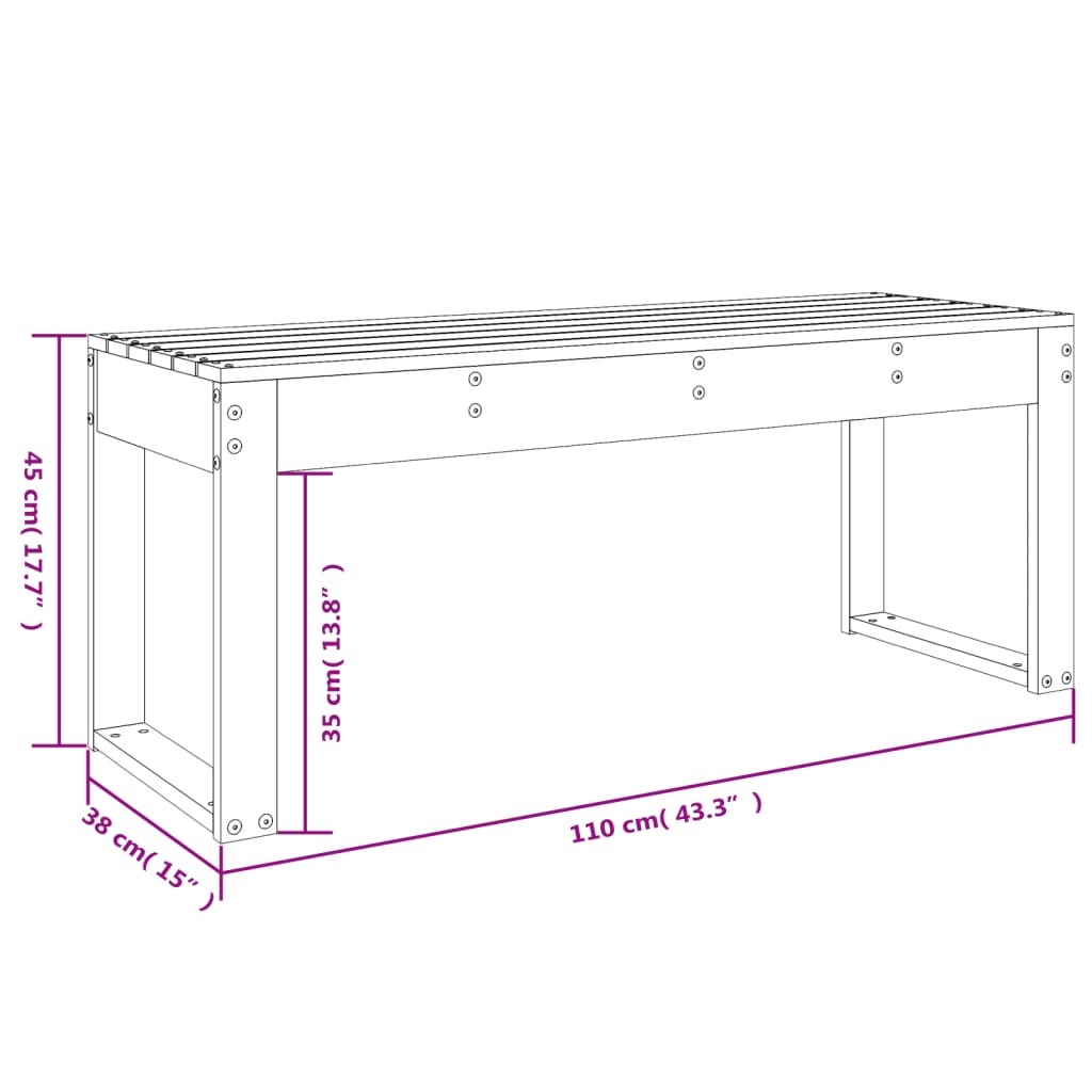 White Garden Bench 110x38x45 cm - Solid Pine Wood Patio Seating