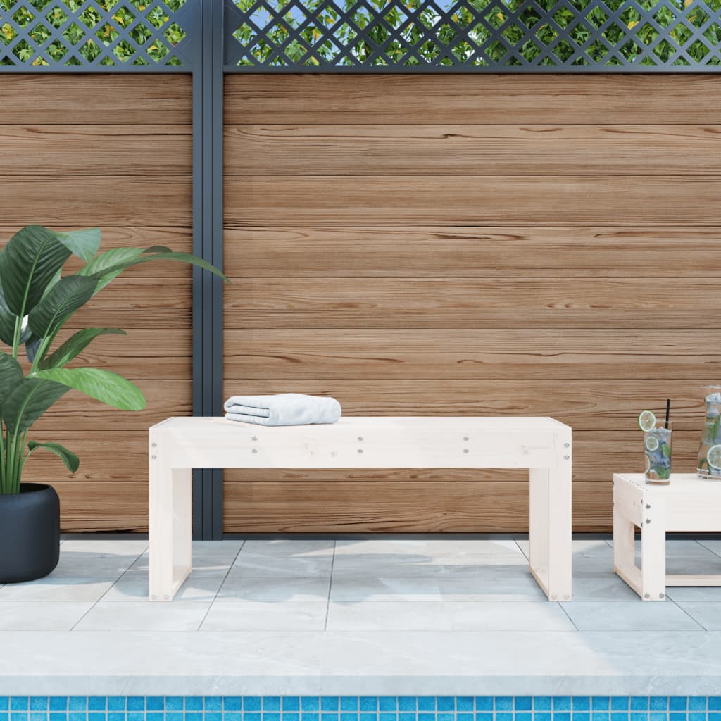 White Garden Bench 110x38x45 cm - Solid Pine Wood Patio Seating