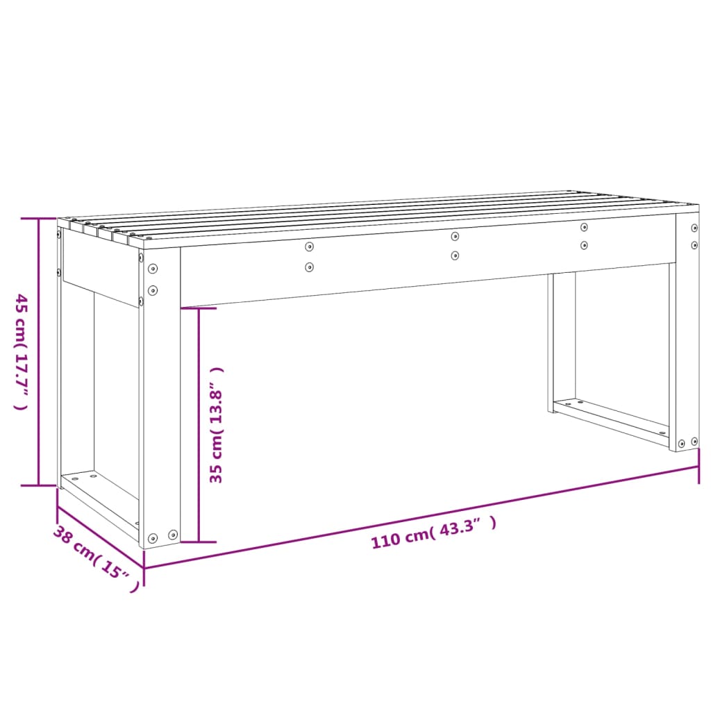 Solid Pine Wood Garden Bench, Honey Brown, 110x38x45 cm