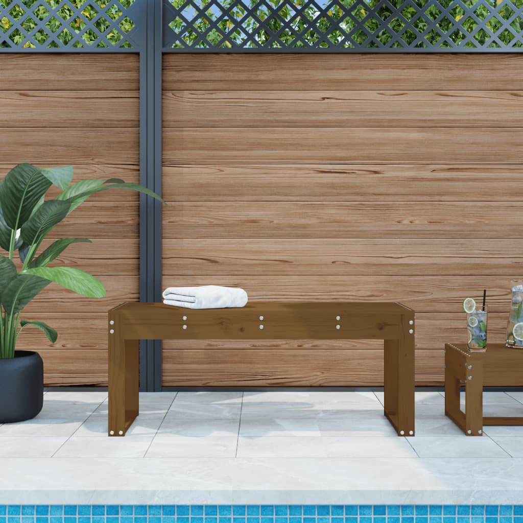 Solid Pine Wood Garden Bench, Honey Brown, 110x38x45 cm