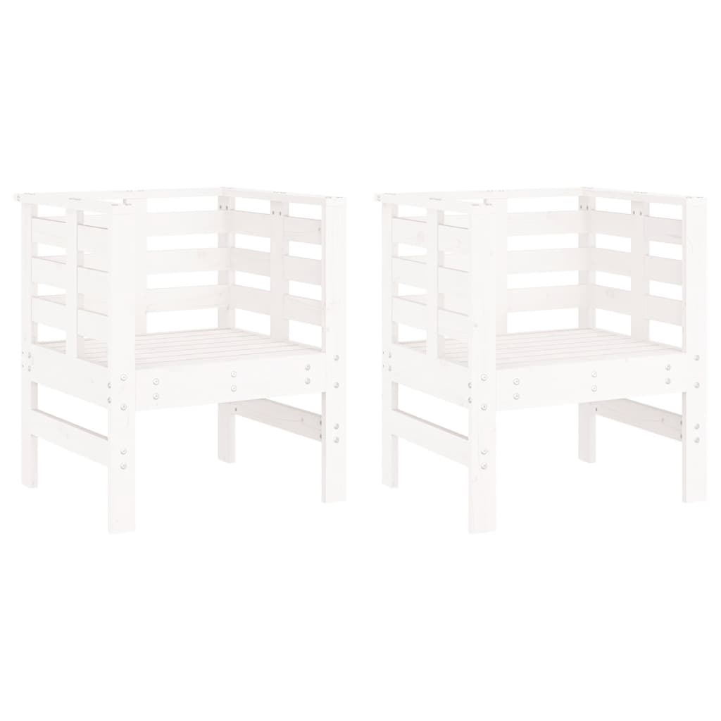 Set of 2 White Garden Chairs - Solid Pine Wood, 61.5x53x71 cm