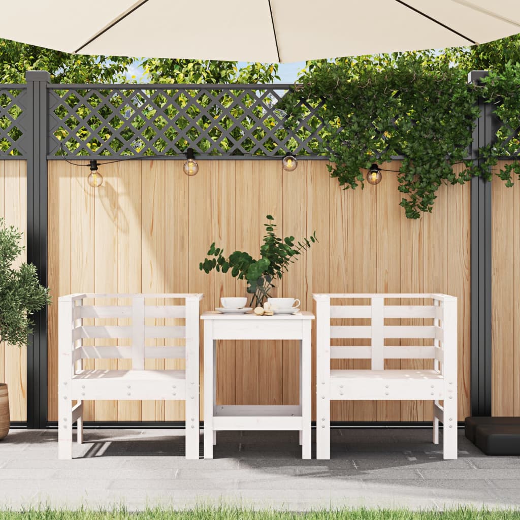 Set of 2 White Garden Chairs - Solid Pine Wood, 61.5x53x71 cm