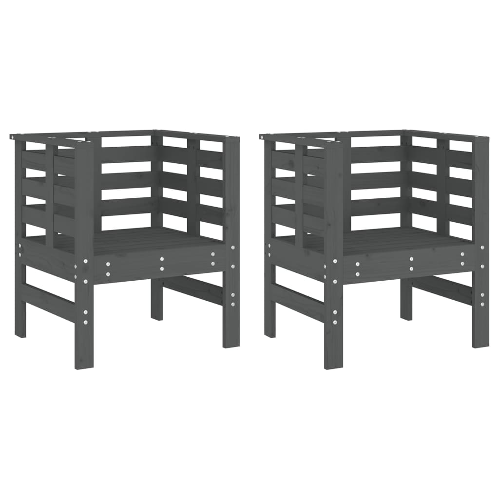 Solid Pine Garden Chairs 2pcs, Grey 61.5x53x71cm