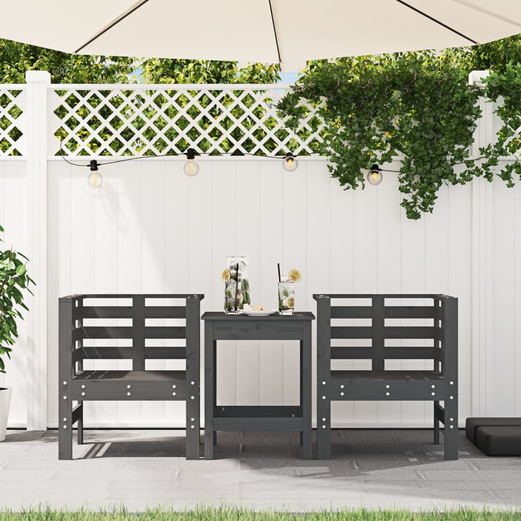 Solid Pine Garden Chairs 2pcs, Grey 61.5x53x71cm