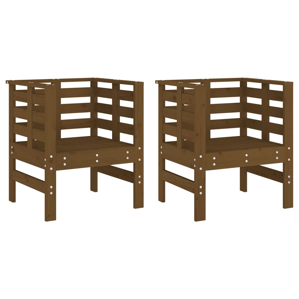 Solid Pine Garden Chairs Set, Honey Brown, 2 Pcs, 61.5x53x71 cm