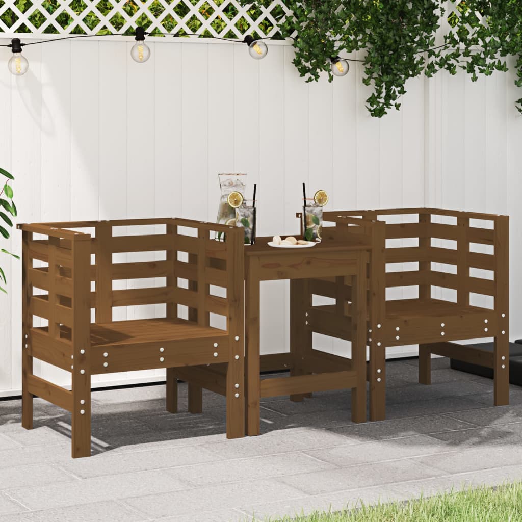 Solid Pine Garden Chairs Set, Honey Brown, 2 Pcs, 61.5x53x71 cm