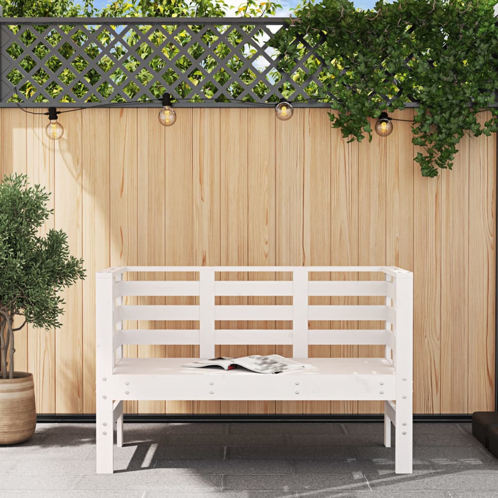 Solid Wood Pine Garden Bench in White - 111.5x53x71 cm