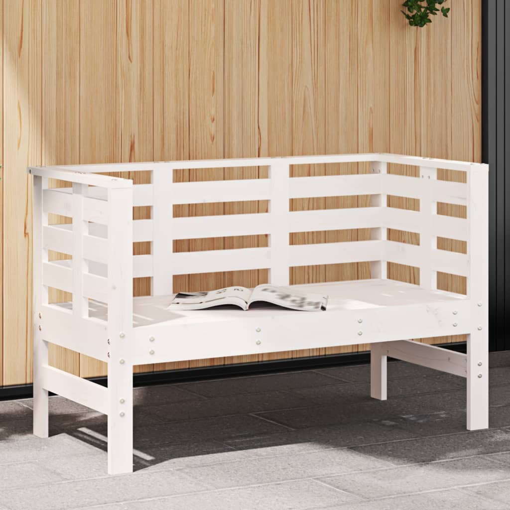 Solid Wood Pine Garden Bench in White - 111.5x53x71 cm