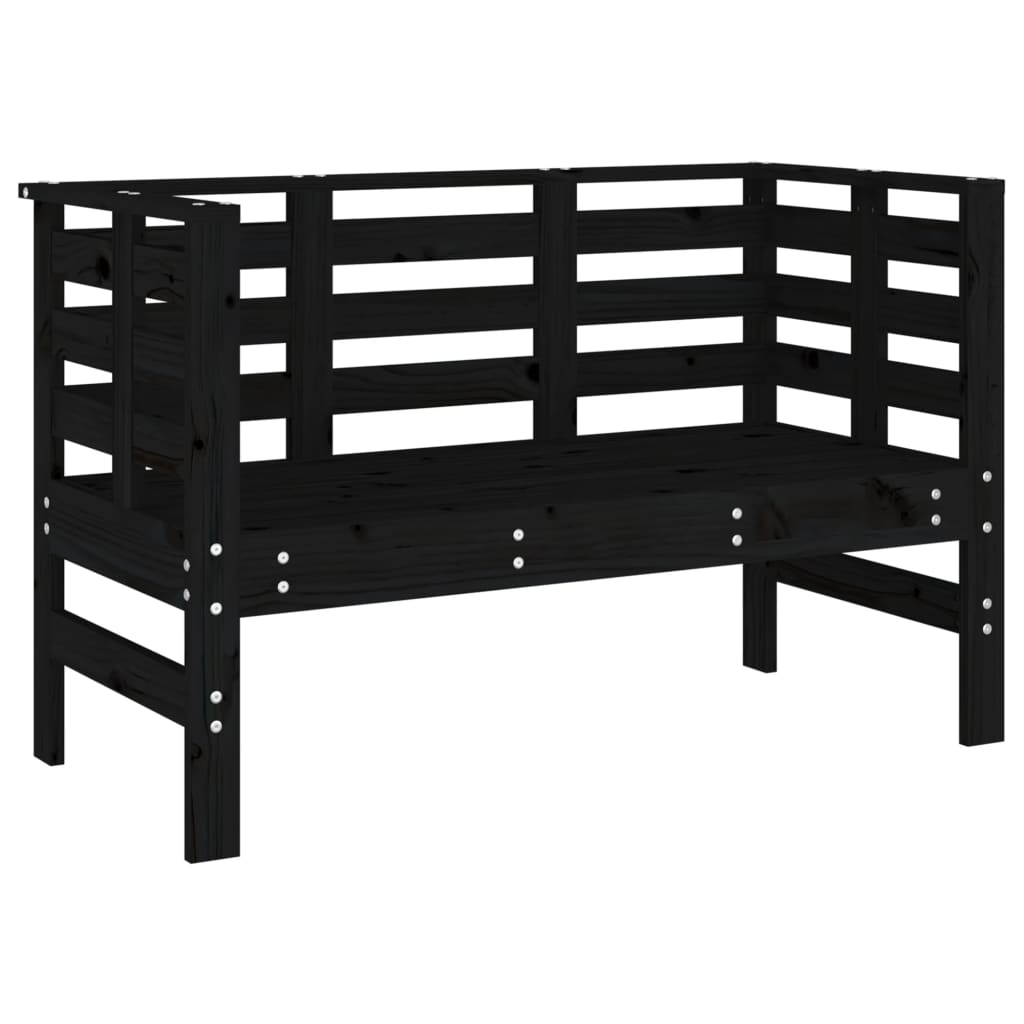 Elegant Black Solid Pine Garden Bench - 111.5x53x71 cm