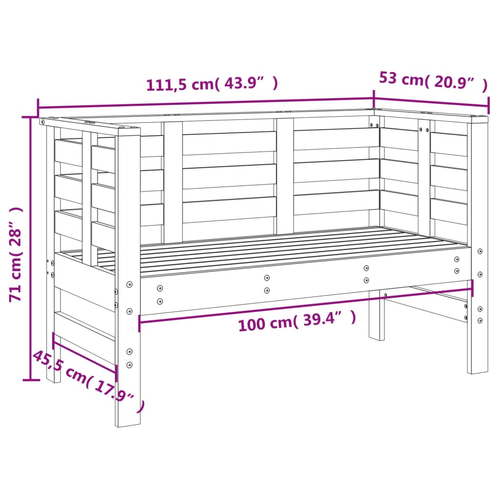 Solid Wood Douglas Garden Bench - 111.5x53x71 cm Outdoor Seating