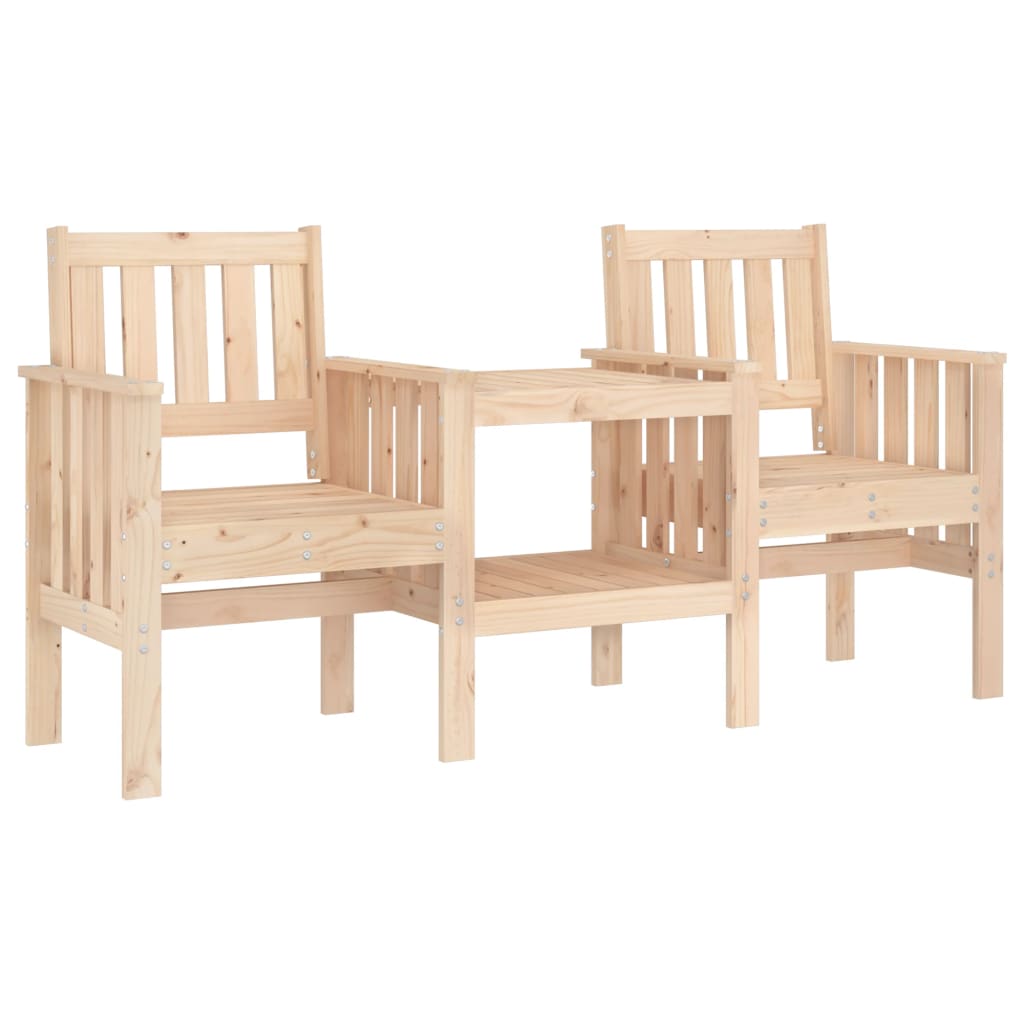Solid Pine 2-Seater Garden Bench with Table - Natural Wood Finish