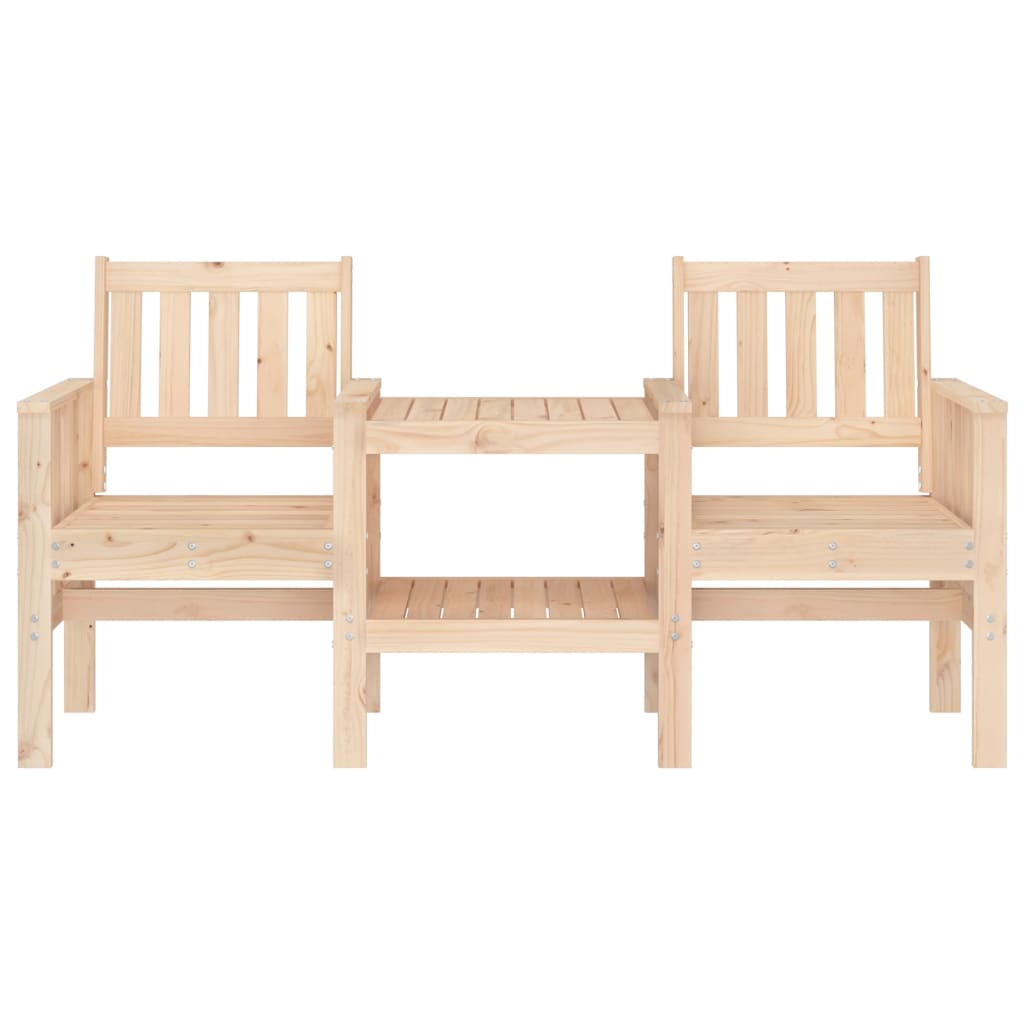 Solid Pine 2-Seater Garden Bench with Table - Natural Wood Finish
