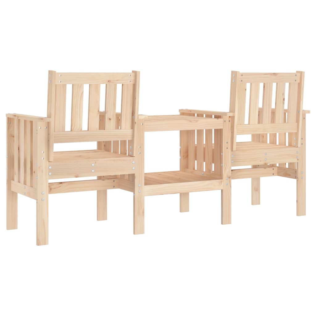 Solid Pine 2-Seater Garden Bench with Table - Natural Wood Finish
