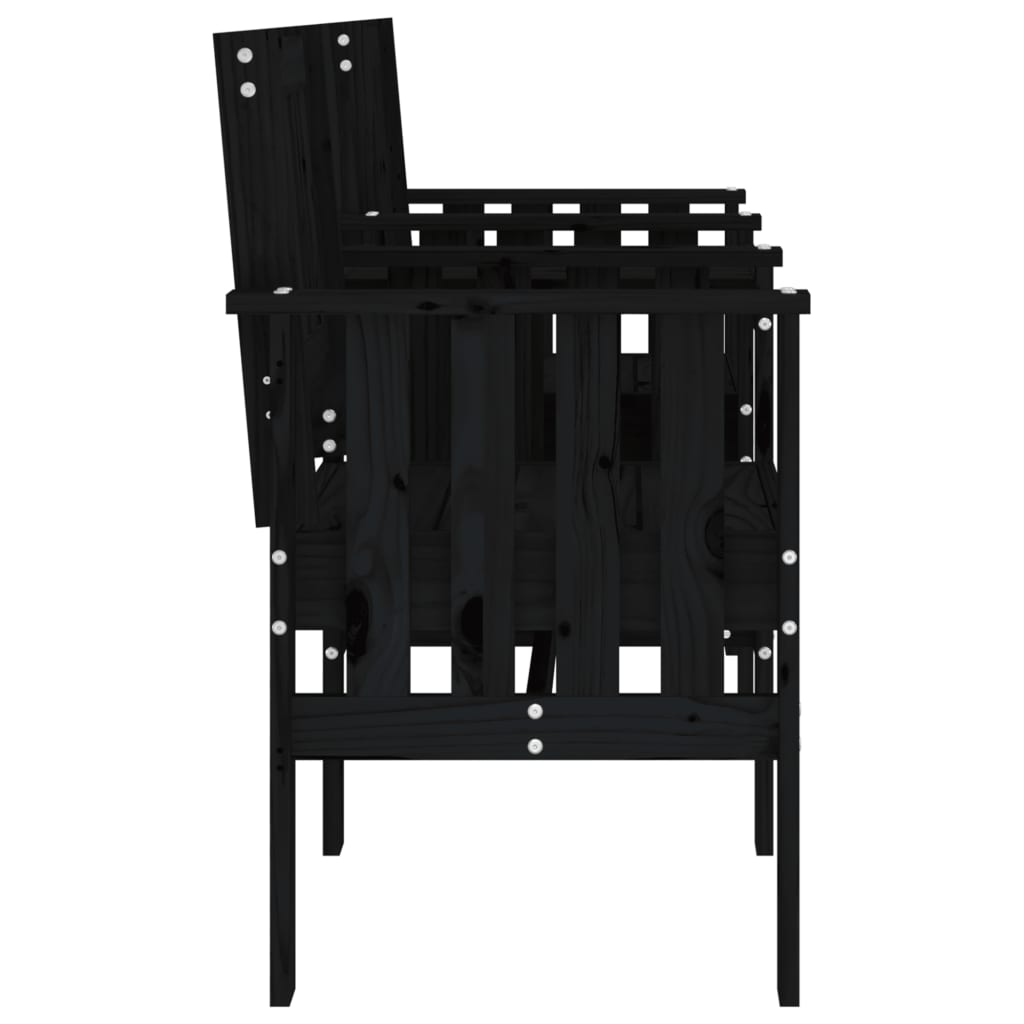 2-Seater Black Pine Garden Bench with Table - Solid Wood