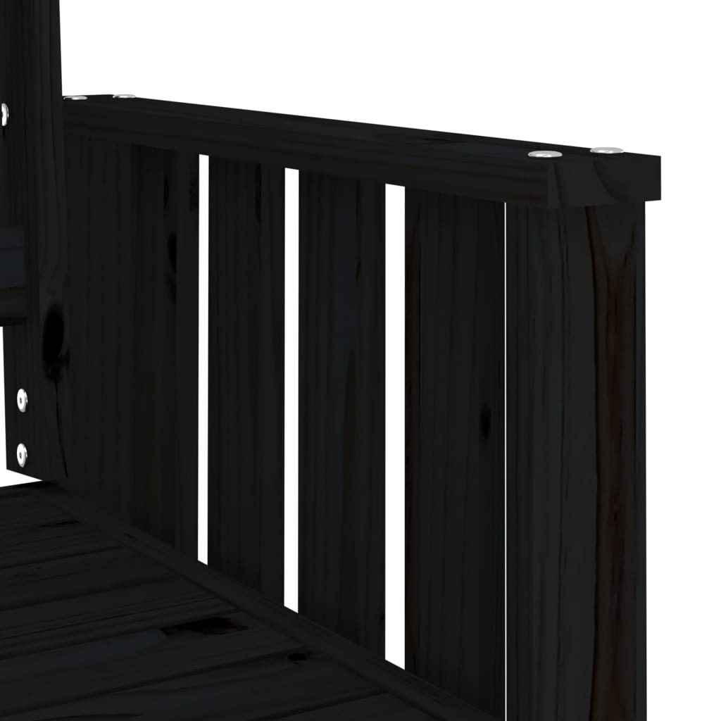 2-Seater Black Pine Garden Bench with Table - Solid Wood