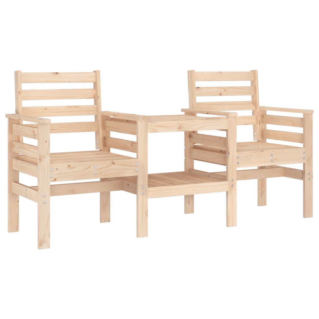 2-Seater Solid Pine Garden Bench with Table - Natural Wood Finish