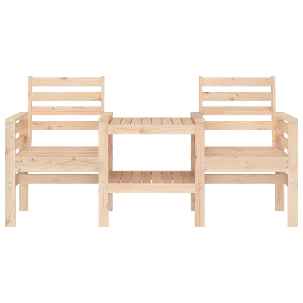 2-Seater Solid Pine Garden Bench with Table - Natural Wood Finish
