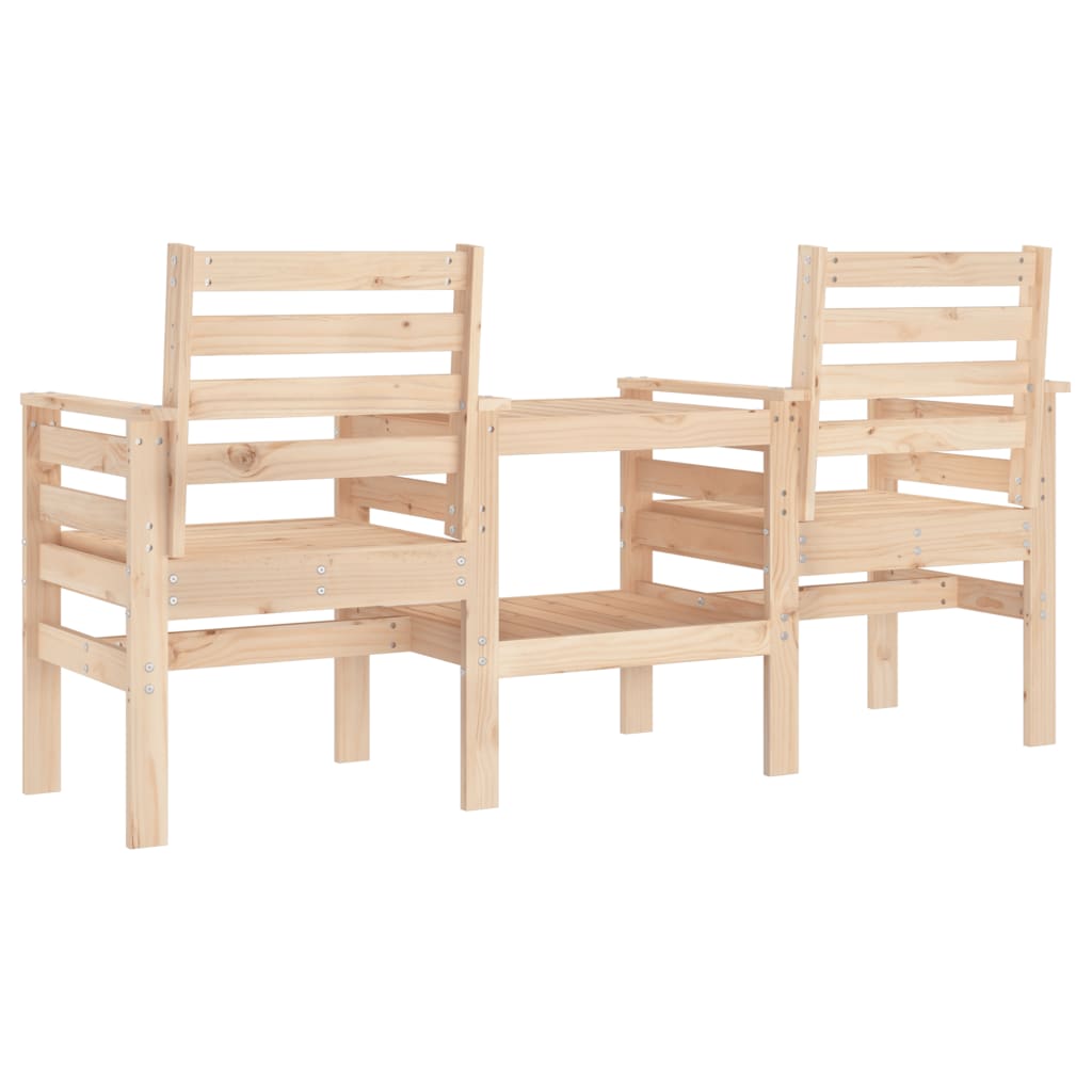 2-Seater Solid Pine Garden Bench with Table - Natural Wood Finish