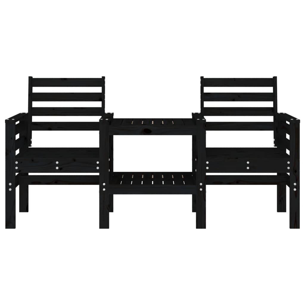 2-Seater Black Solid Pine Wood Garden Bench with Table