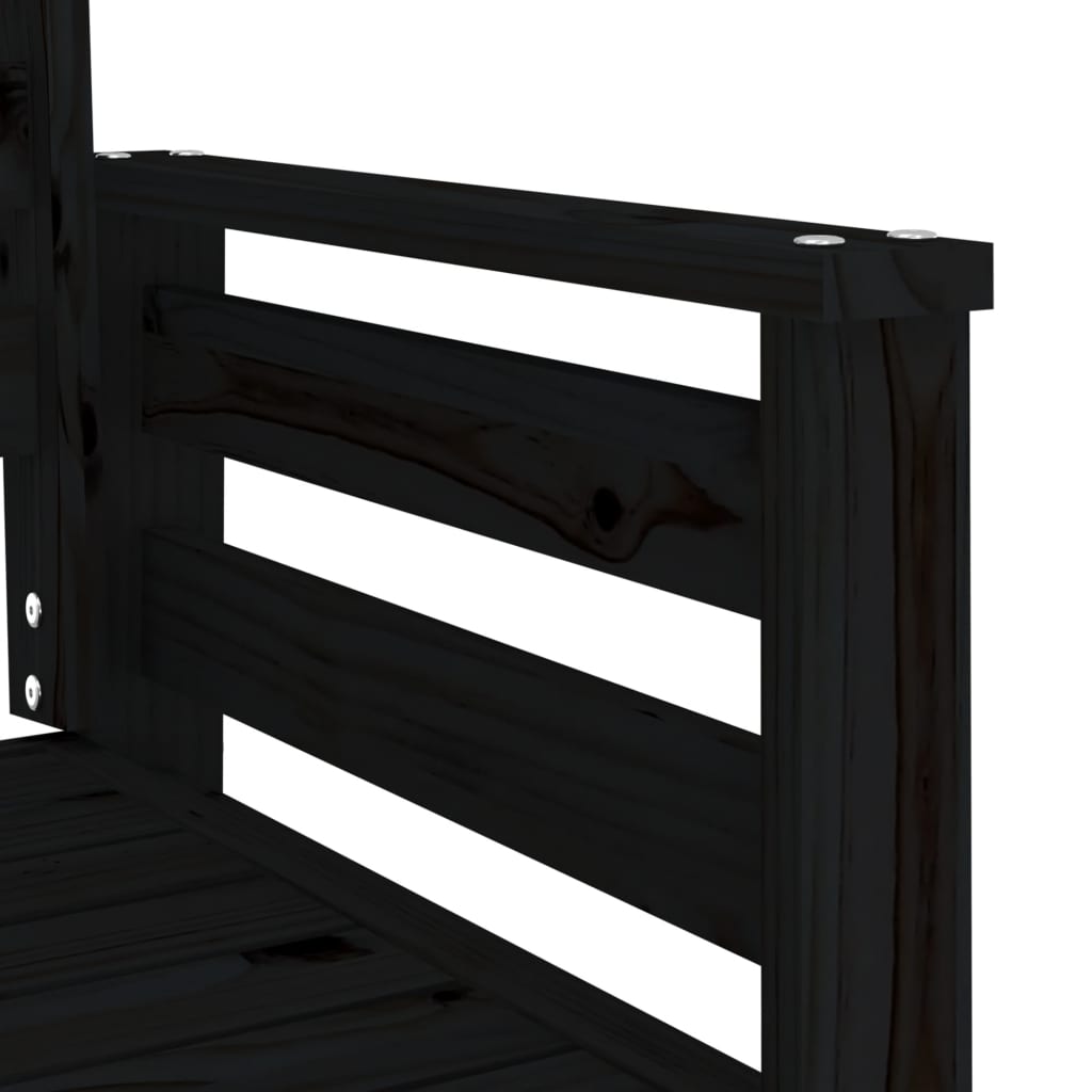 2-Seater Black Solid Pine Wood Garden Bench with Table
