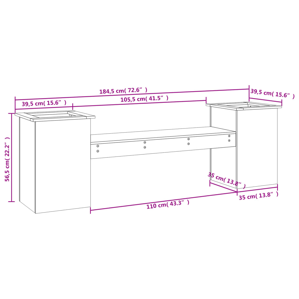 Solid Pine Wood Planter Bench – 184.5x39.5x56.5 cm Garden Decor
