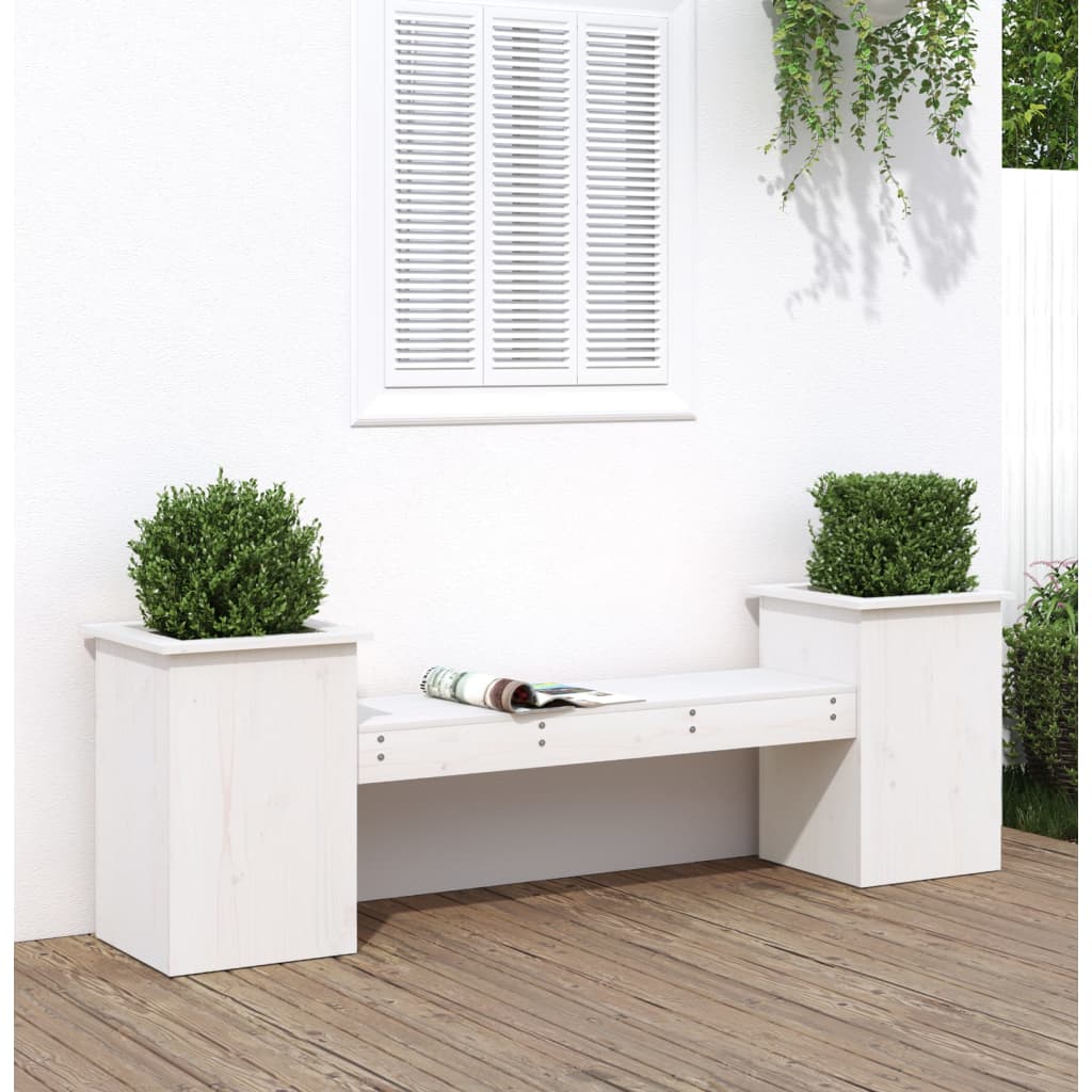 Solid Wood Pine White Planter Bench - 184.5x39.5x56.5 cm