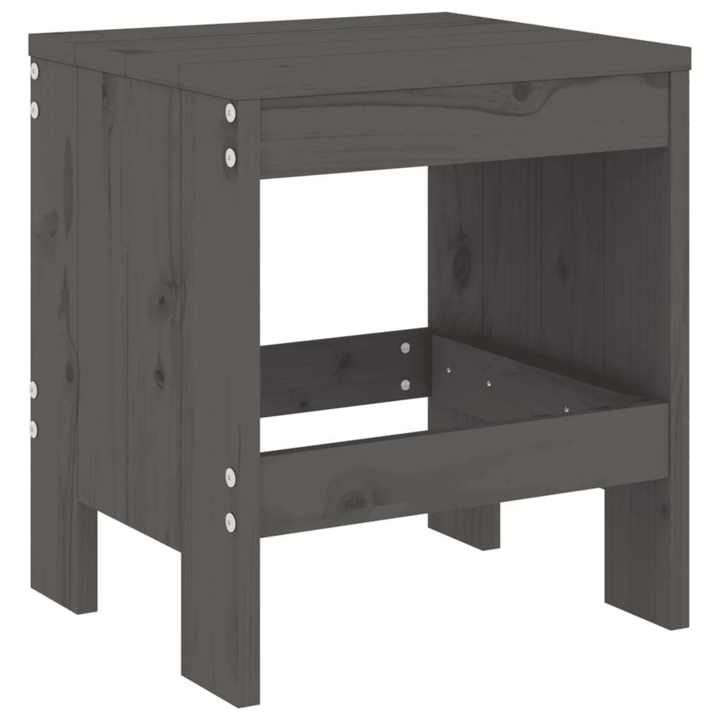 Set of 2 Grey Solid Pine Wood Garden Stools - 40x36x45 cm