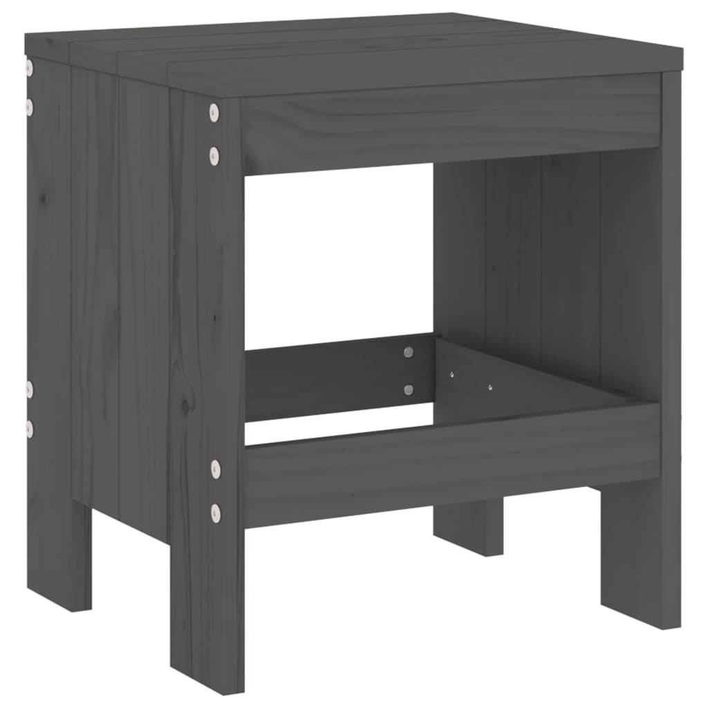 Set of 2 Grey Solid Pine Wood Garden Stools - 40x36x45 cm