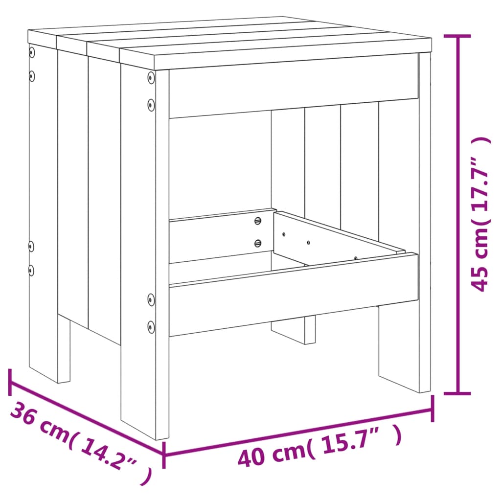 Set of 2 Grey Solid Pine Wood Garden Stools - 40x36x45 cm