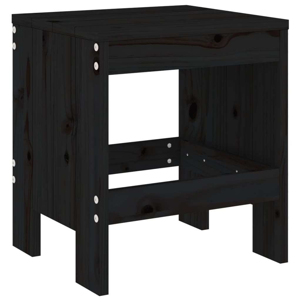 Black Solid Wood Pine Garden Stools, Set of 2 (40x36x45 cm)