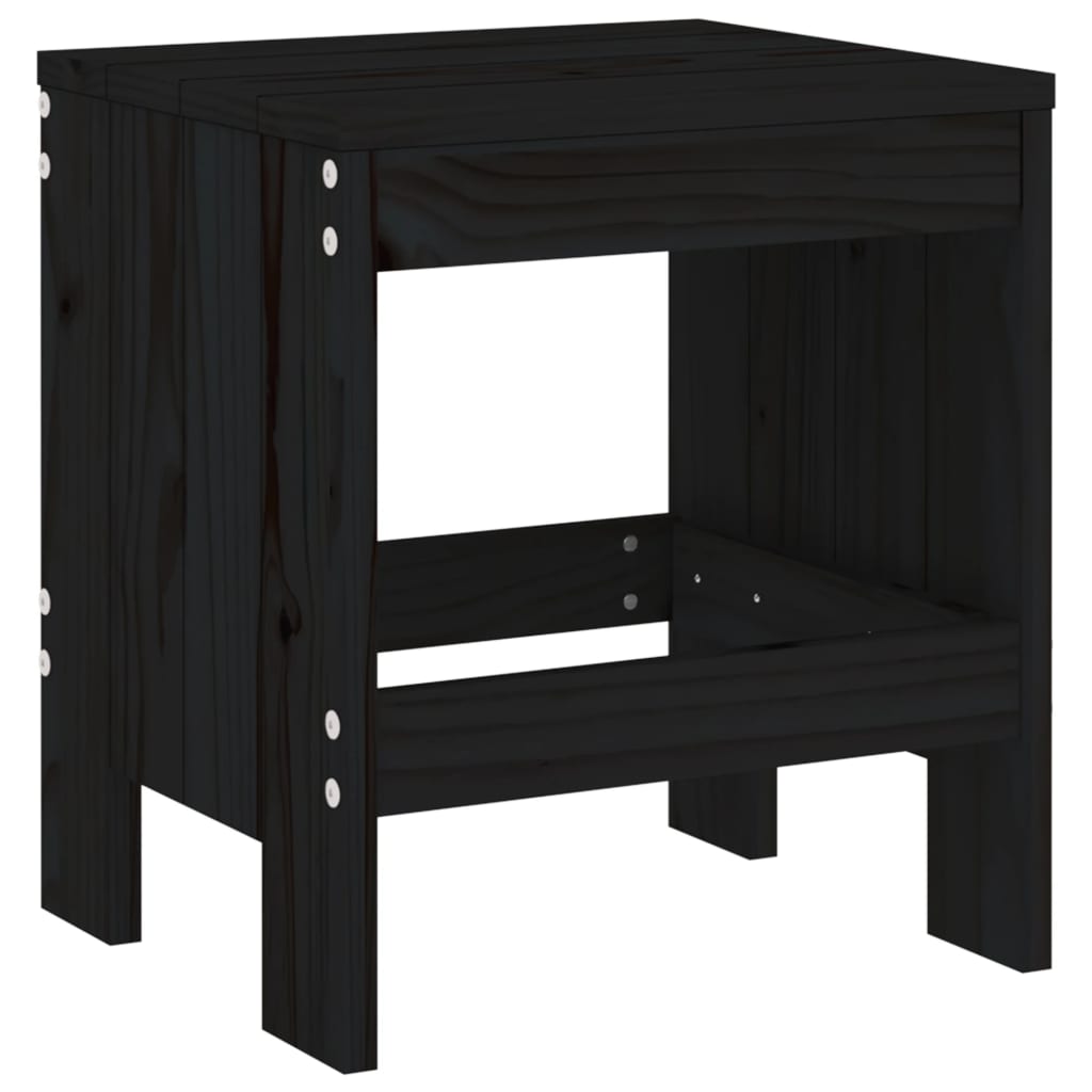 Black Solid Wood Pine Garden Stools, Set of 2 (40x36x45 cm)