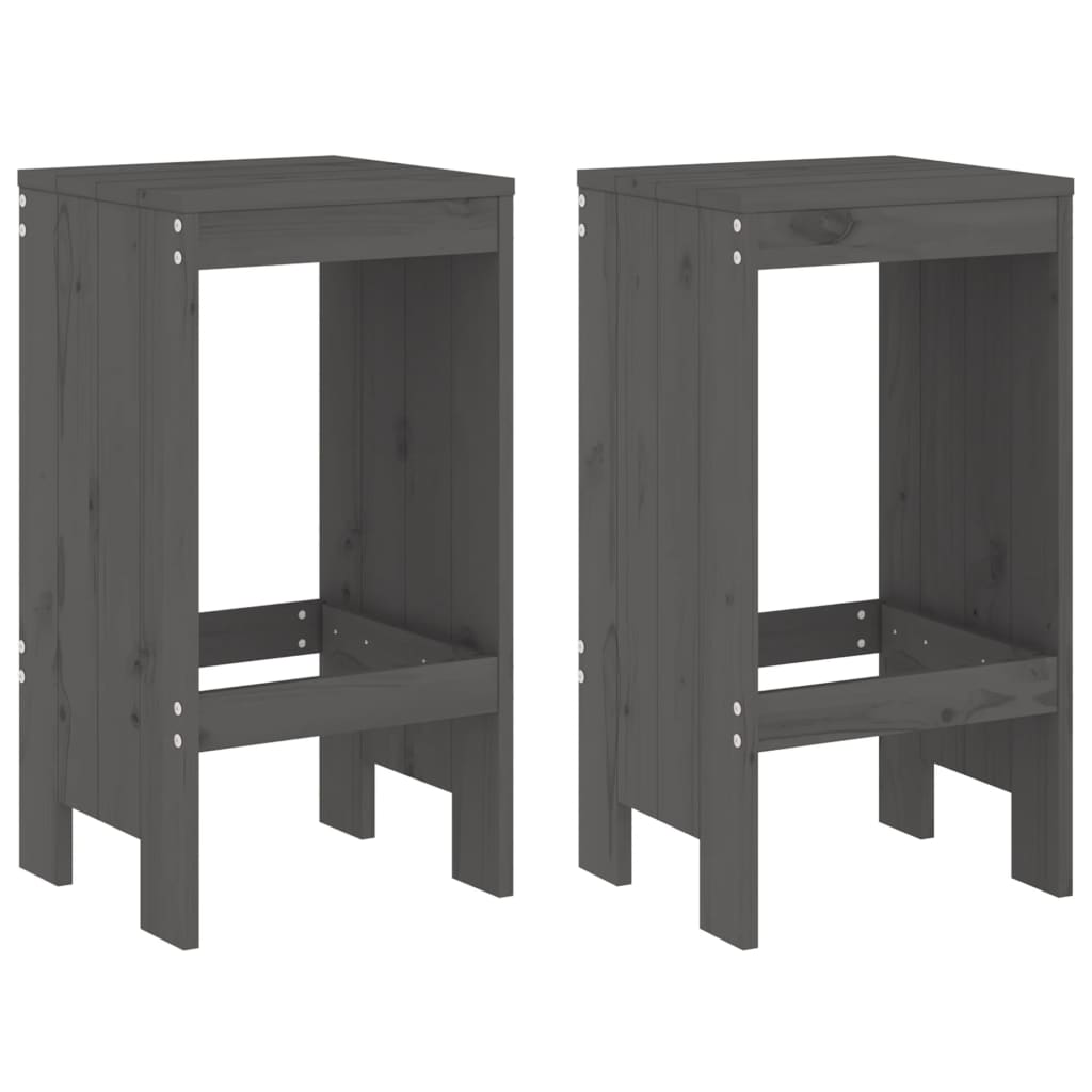 Set of 2 Grey Bar Stools 75cm - Solid Pine Wood