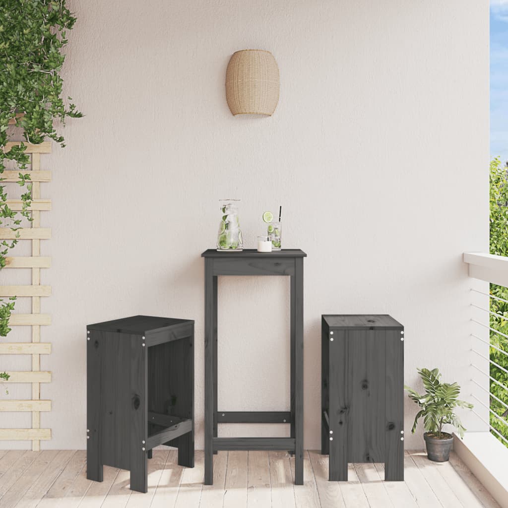 Set of 2 Grey Bar Stools 75cm - Solid Pine Wood