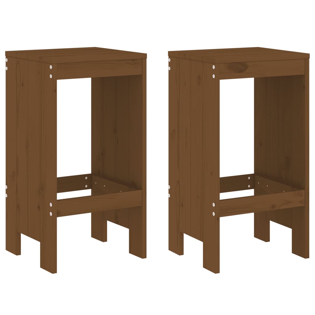 Set of 2 Honey Brown Solid Pine Wood Bar Stools 40x36x75 cm
