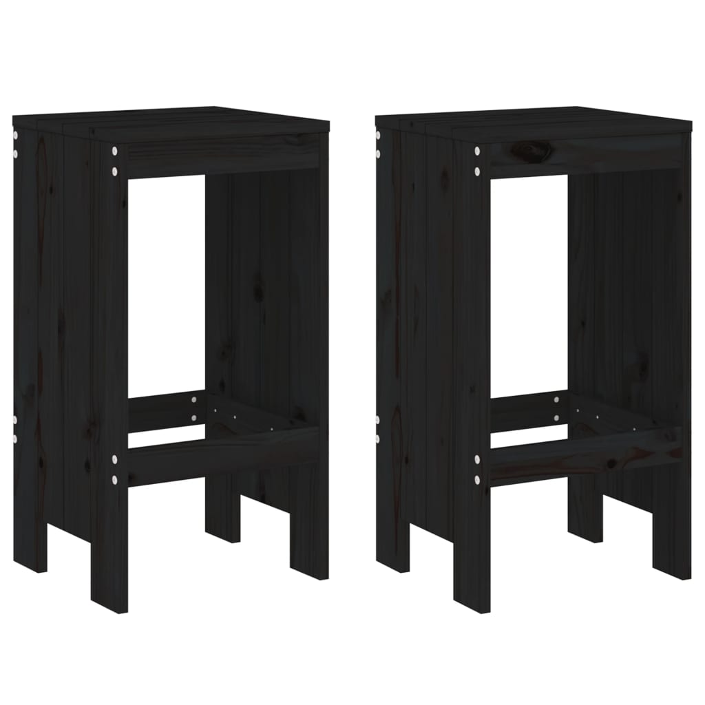 Sleek Black Pine Wood Bar Stools Set of 2 - 40x36x75 cm