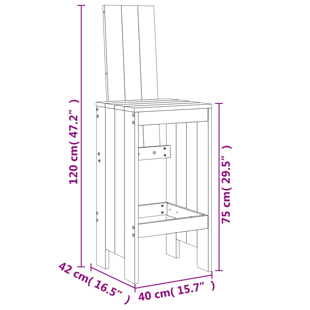 White Solid Wood Pine Bar Stools, Set of 2 - 40x42x120 cm