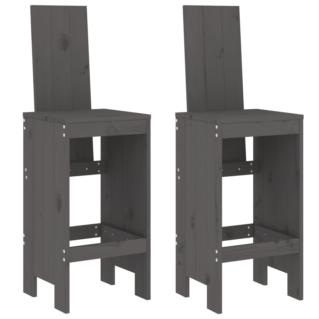Grey Solid Pine Bar Stools Set 2pcs, 40x42x120 cm