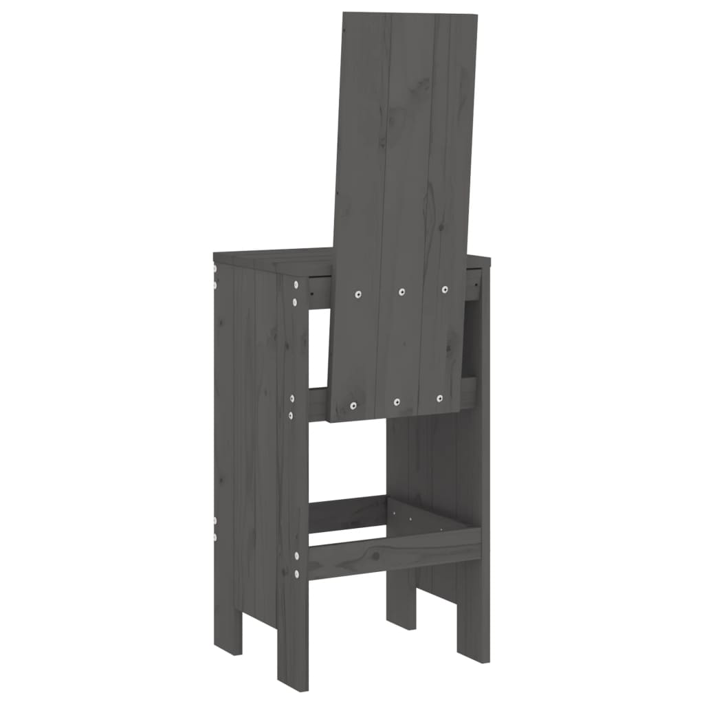 Grey Solid Pine Bar Stools Set 2pcs, 40x42x120 cm