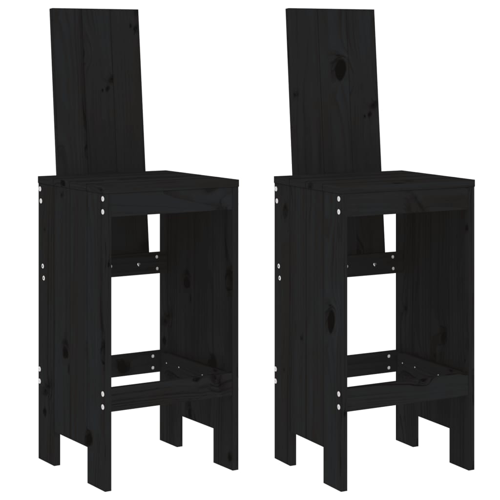 Black Solid Wood Pine Bar Stools Set of 2, 40x42x120 cm
