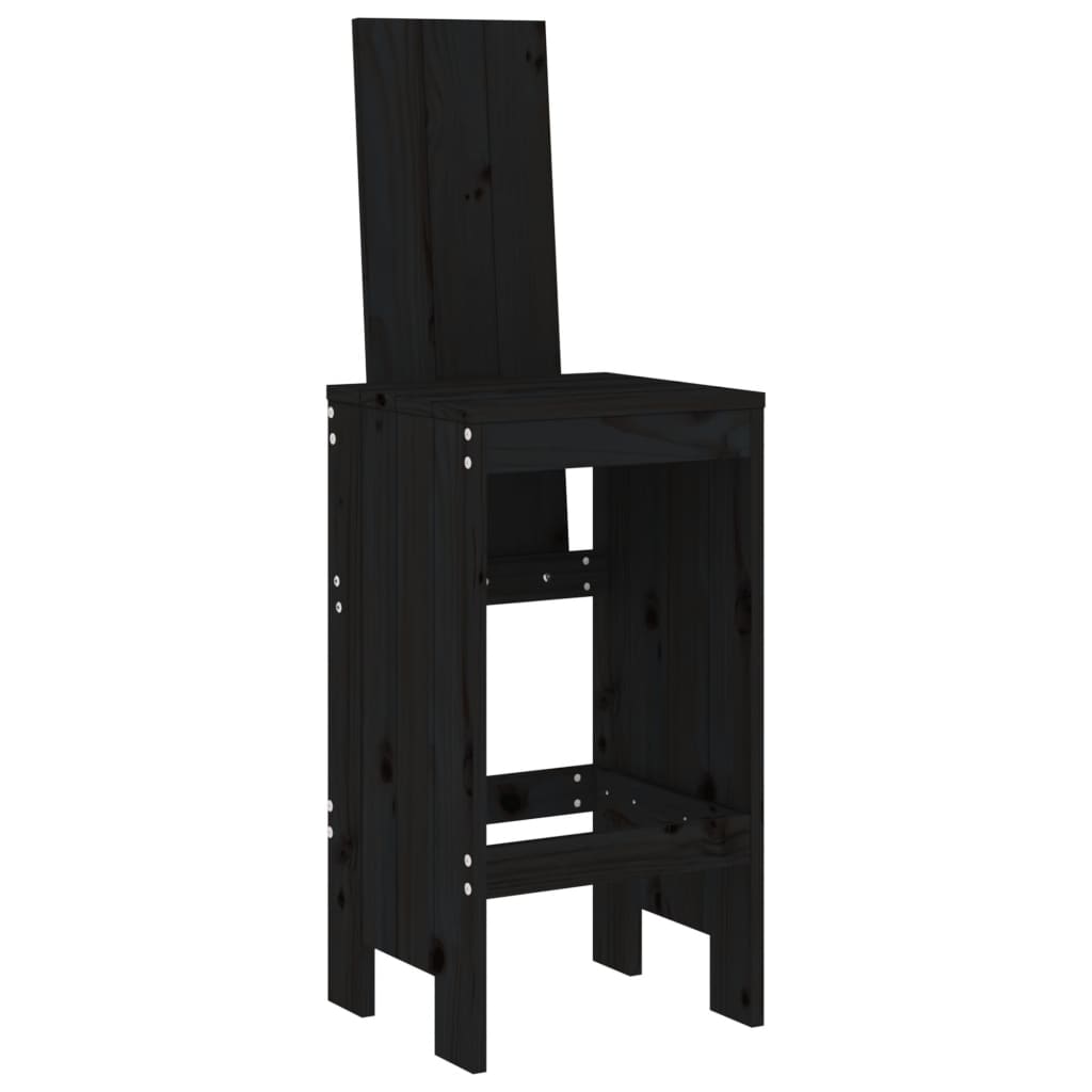 Black Solid Wood Pine Bar Stools Set of 2, 40x42x120 cm
