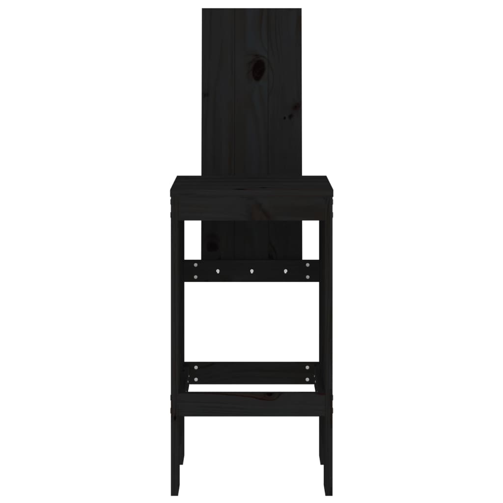 Black Solid Wood Pine Bar Stools Set of 2, 40x42x120 cm