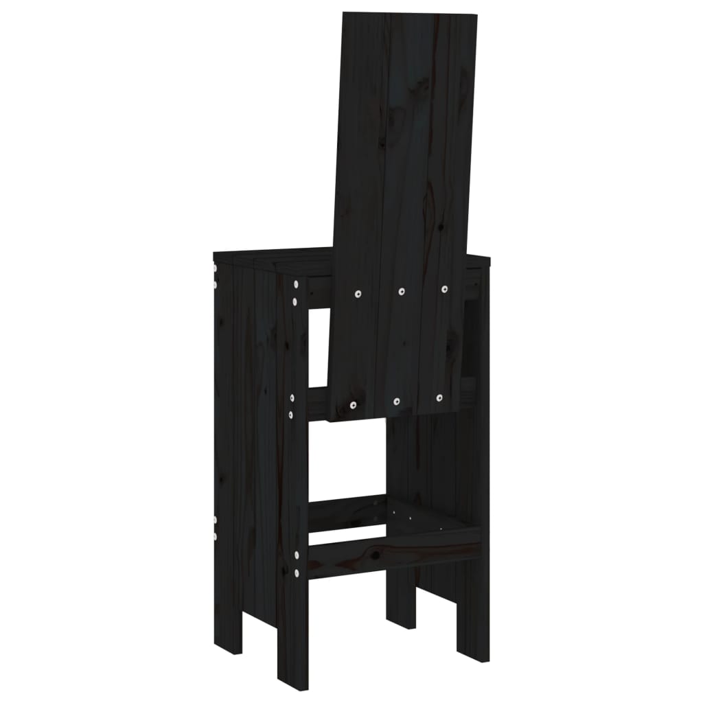 Black Solid Wood Pine Bar Stools Set of 2, 40x42x120 cm