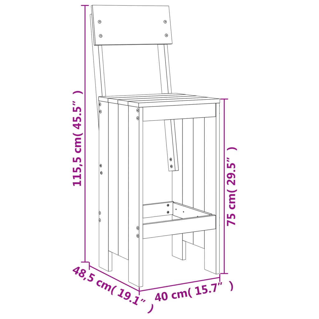 Modern Grey Pine Wood Bar Stools Set of 2 - 115.5cm