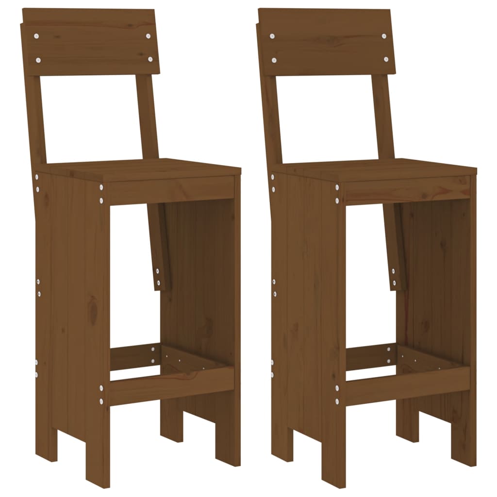 Solid Pine Wood Bar Stools, 2 pcs, Honey Brown, 115.5 cm
