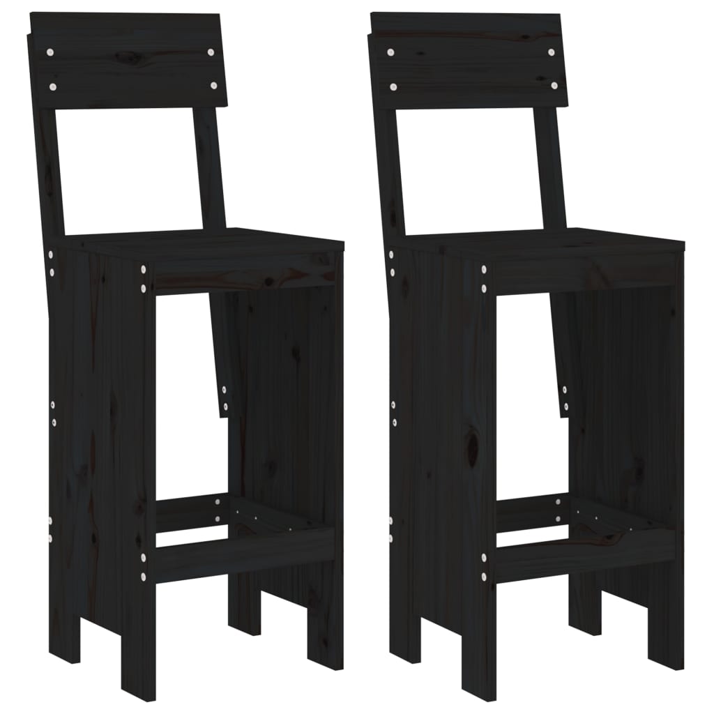 Set of 2 Black Solid Pine Wood Bar Stools - 40x48.5x115.5 cm