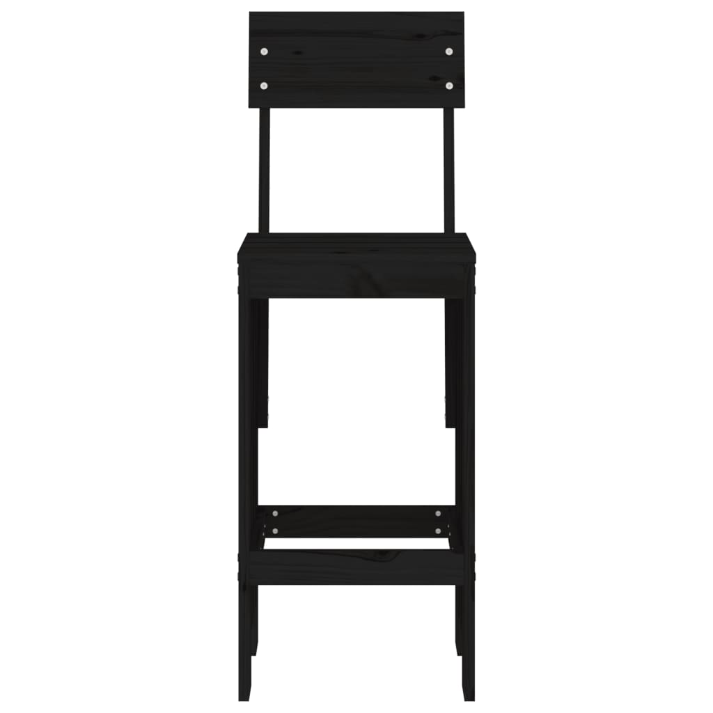 Set of 2 Black Solid Pine Wood Bar Stools - 40x48.5x115.5 cm