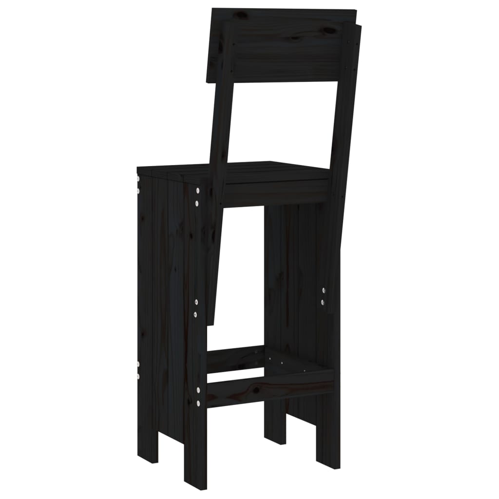 Set of 2 Black Solid Pine Wood Bar Stools - 40x48.5x115.5 cm