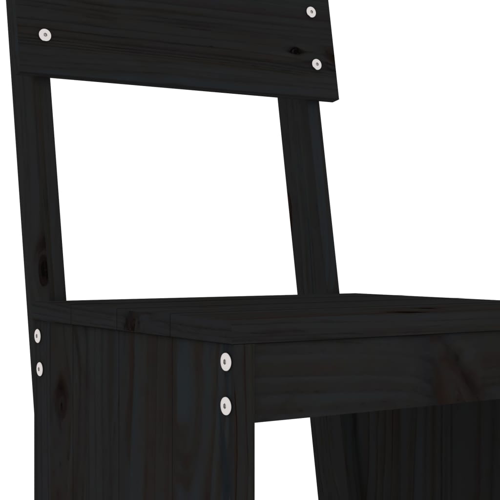 Set of 2 Black Solid Pine Wood Bar Stools - 40x48.5x115.5 cm